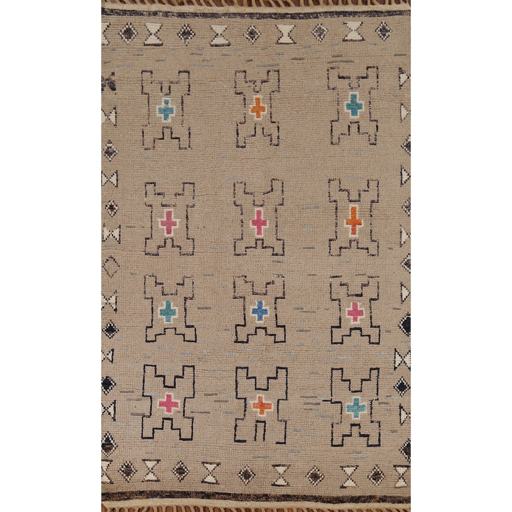 Brown Moroccan Oriental Area Rug Handmade Wool Carpet - 5'0"x 8'11"