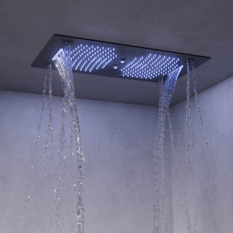GRANDJOY LED Shower System 28" Luxury Shower Head with 6 Body Jets