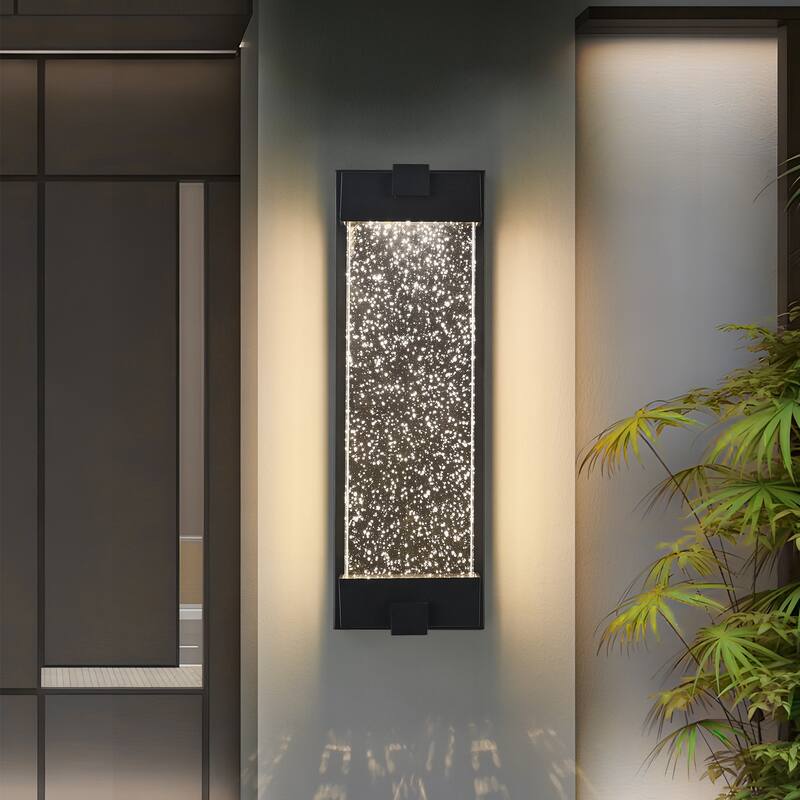 Outdoor Wall Light with Bubble Crystal Glass, LED Light Source, Weatherproof Exterior Sconce for Patio, Porch, Garage