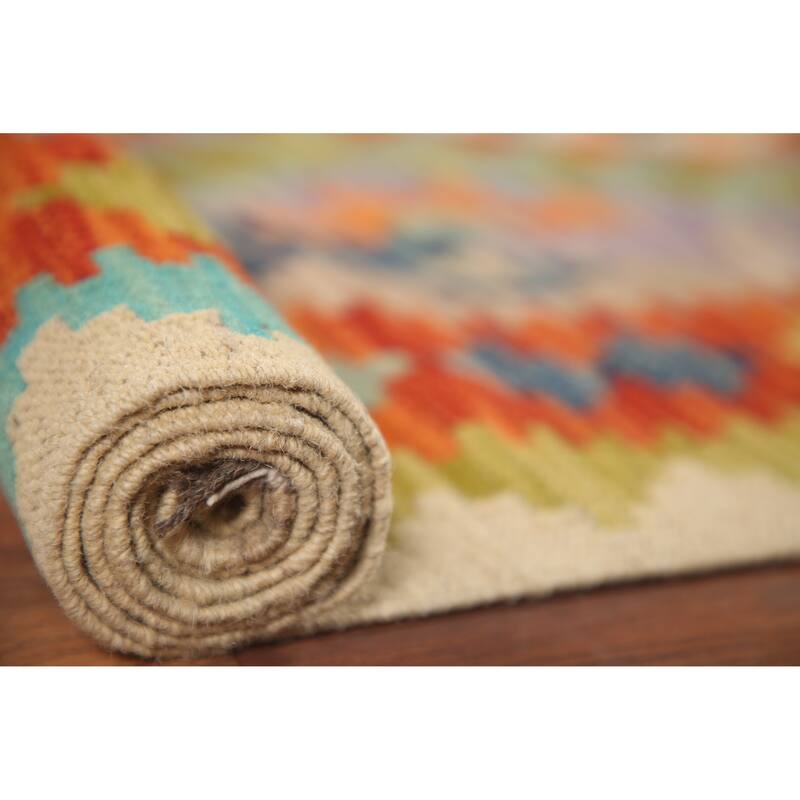 Hand Woven Oriental 100% Wool Carpet Southwestern Geometric Multi-Colored Kilim Area Rug - 6' 5'' X 4' 11''