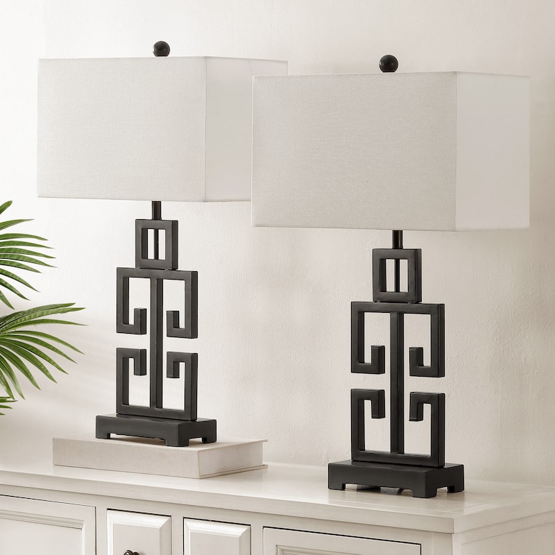 SAFAVIEH Lighting Chantelle Greek Antiqued Gold 29-inch Table Lamp (Set of 2) - 16"W x 9"D x 29"H