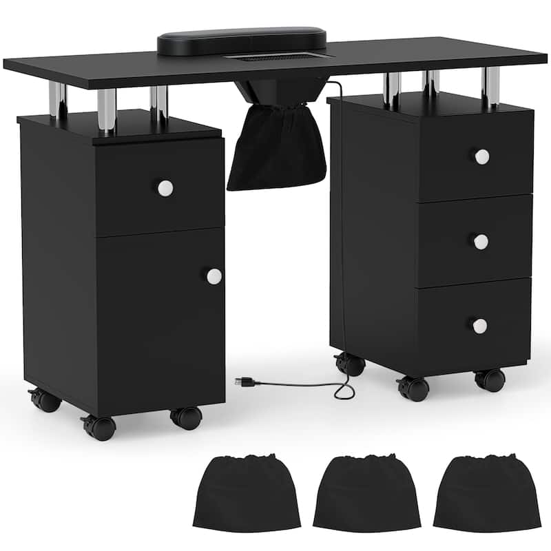 Costway Rolling Manicure Table Nail Desk with with 8 Lockable Wheels & - See Details