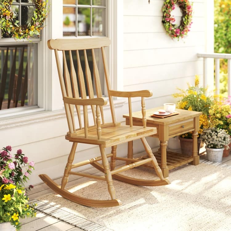 Rocking Chair with Solid Wooden Frame for Garden and Patio - 25.5" x 32.5" x 46.5"(L x W x H)