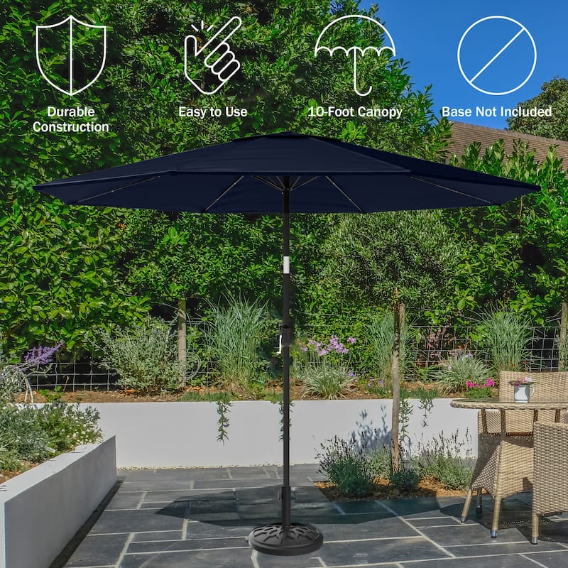 Patio Umbrella with Lights - 10 ft Outdoor Sun Shade Canopy with 32 Solar LEDs by Pure Garden (Navy Blue)