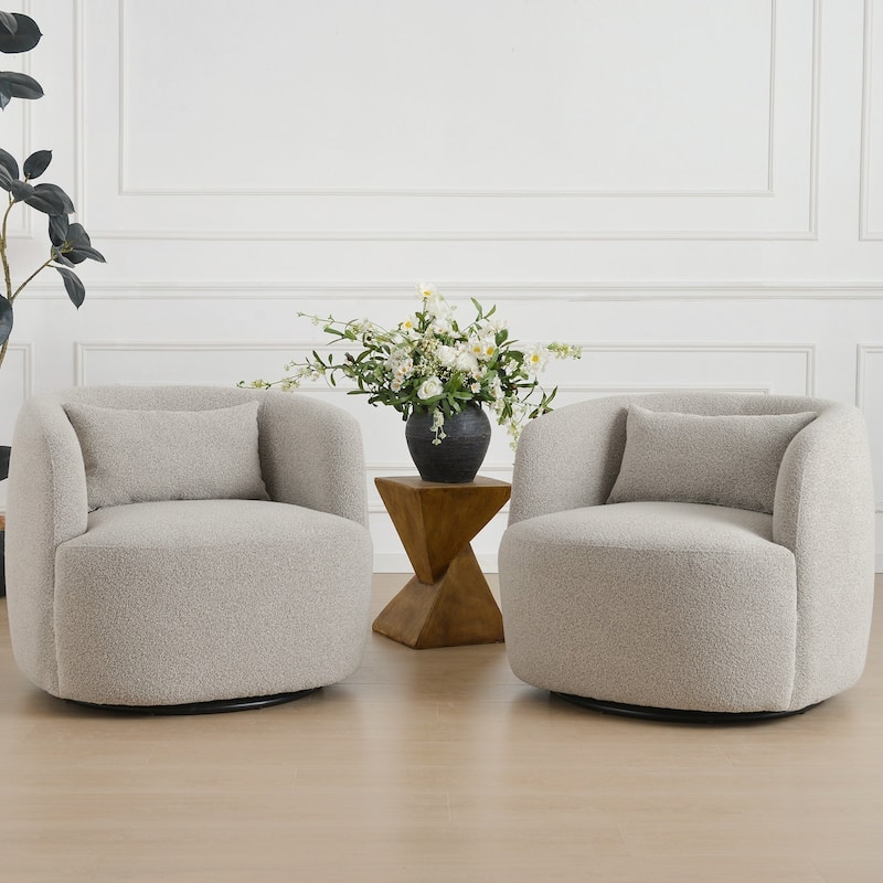 KINWELL 34" Wide Boucle Fabric Upholstered Swivel Armchair (Set of 2)