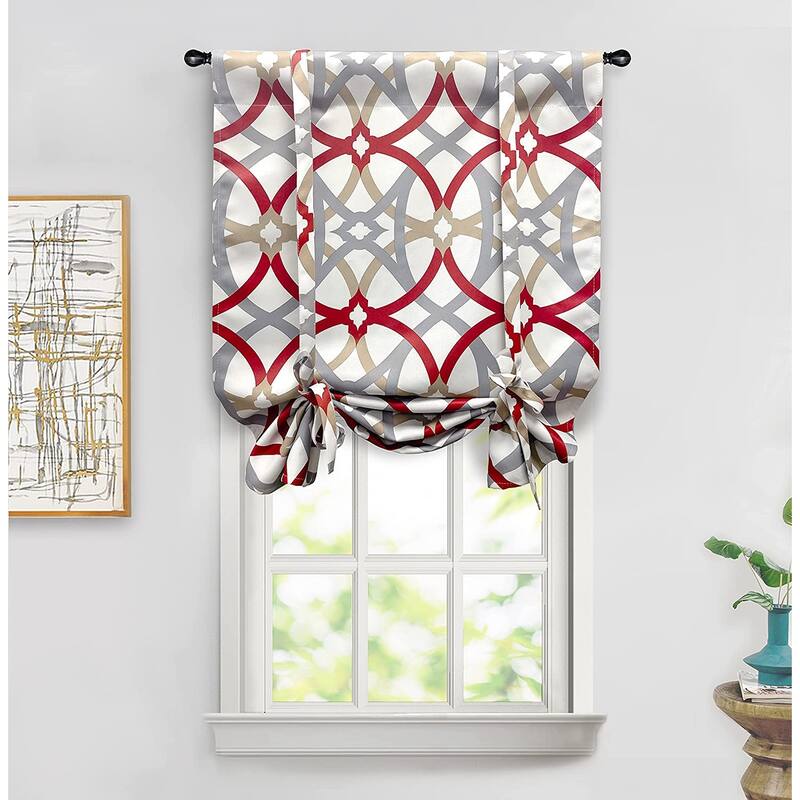 Carson Carrington Jarvenpaa Geo Trellis Pattern Tie-up Shade - 25" width x 47" length - Red/Grey