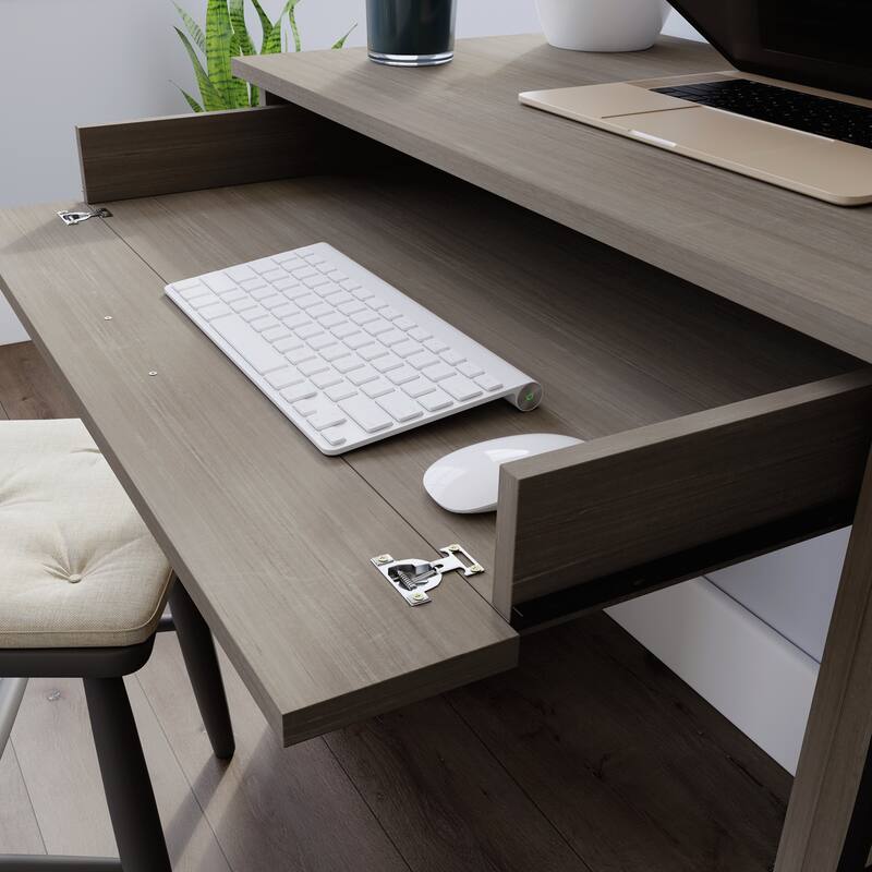 Brown Computer Desk with Flip-Down Keyboard Tray and CPU Storage for Home Office