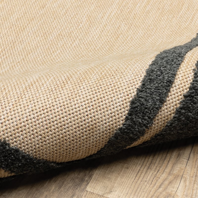 Vista Home Capri Mixed Pile Bordered Black/Tan Indoor-Outdoor Area Rug.