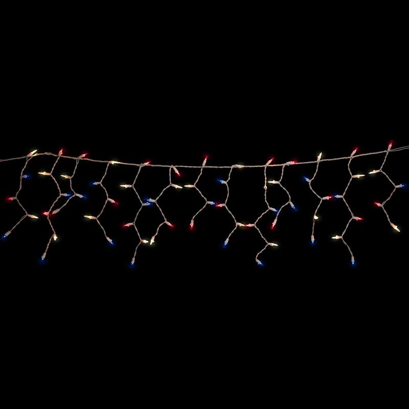105ct Red Clear and Blue Christmas Mini Icicle Lights - 6.5ft White Wire - 6.5'