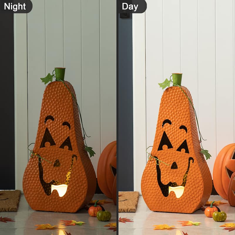 Glitzhome Halloween Metal Lighted Jack-O-Lantern Porch Decor