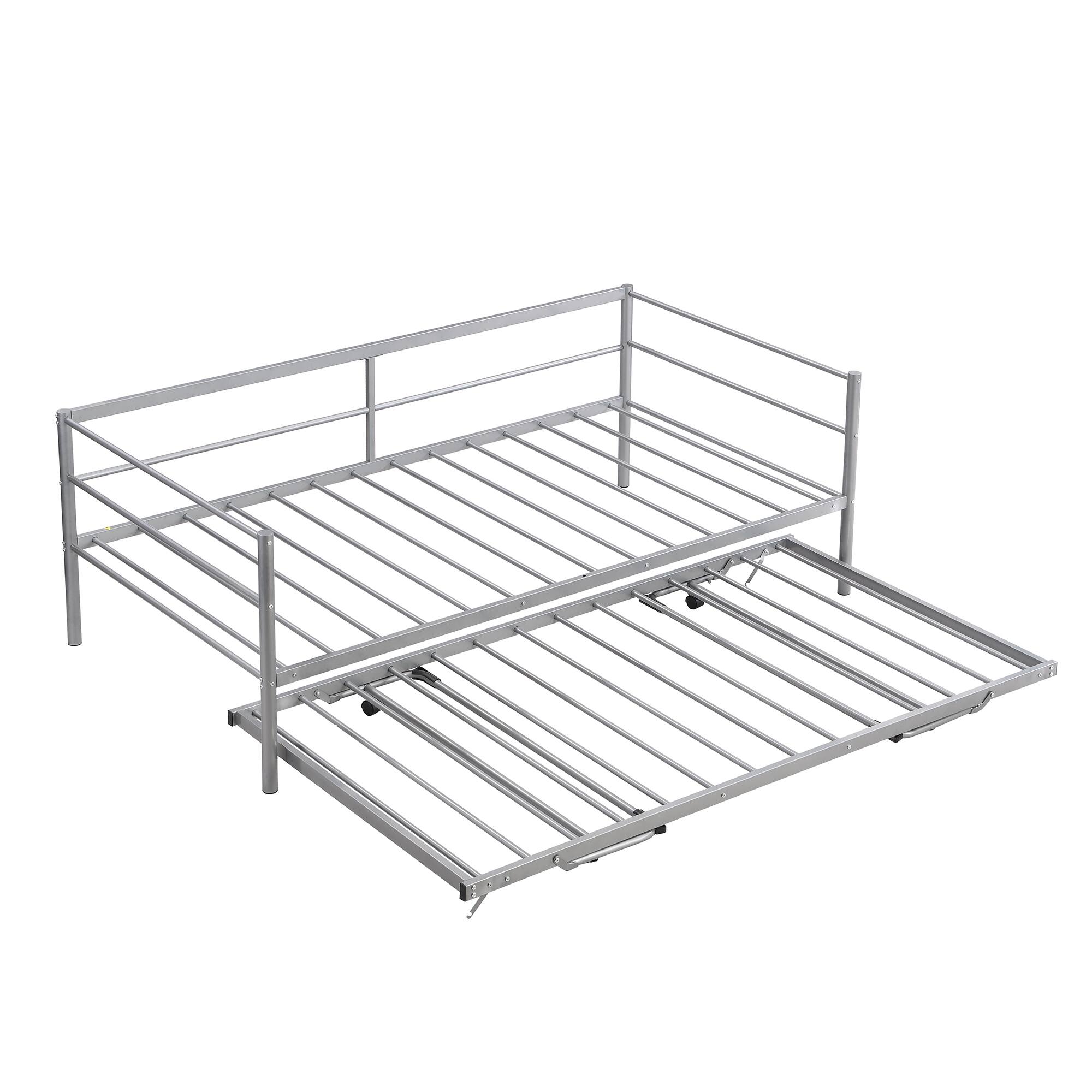 Twin Size Metal Daybed with Pop Up Trundle, HeavyDuty Steel Sofa Bed