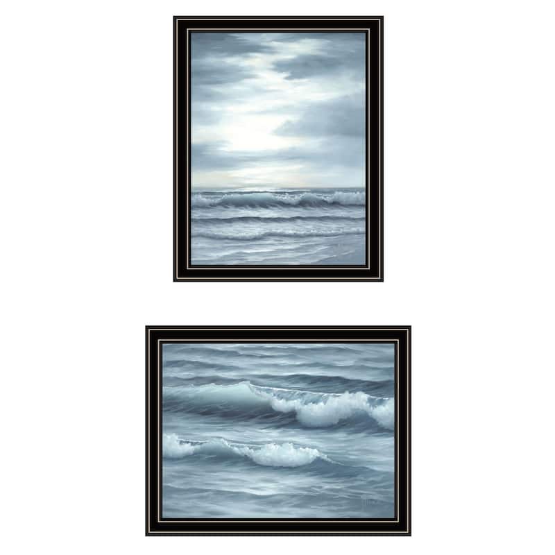 Trendy Decor 4U "The Ocean Blue - high tide at sunset" Printed Framed Wall Art by Georgia Janisse - Multi - 14 x 18