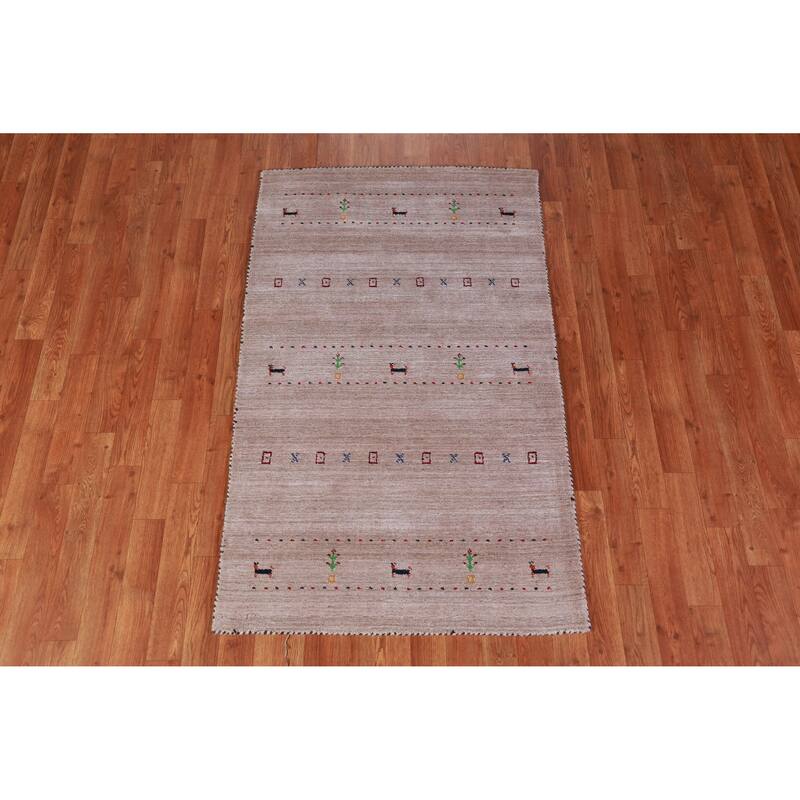 Hand Knotted Oriental 100% Wool Carpet Tribal Animal Pictorial Beige & Ivories Gabbeh Area Rug - 5' 0'' X 3' 0''