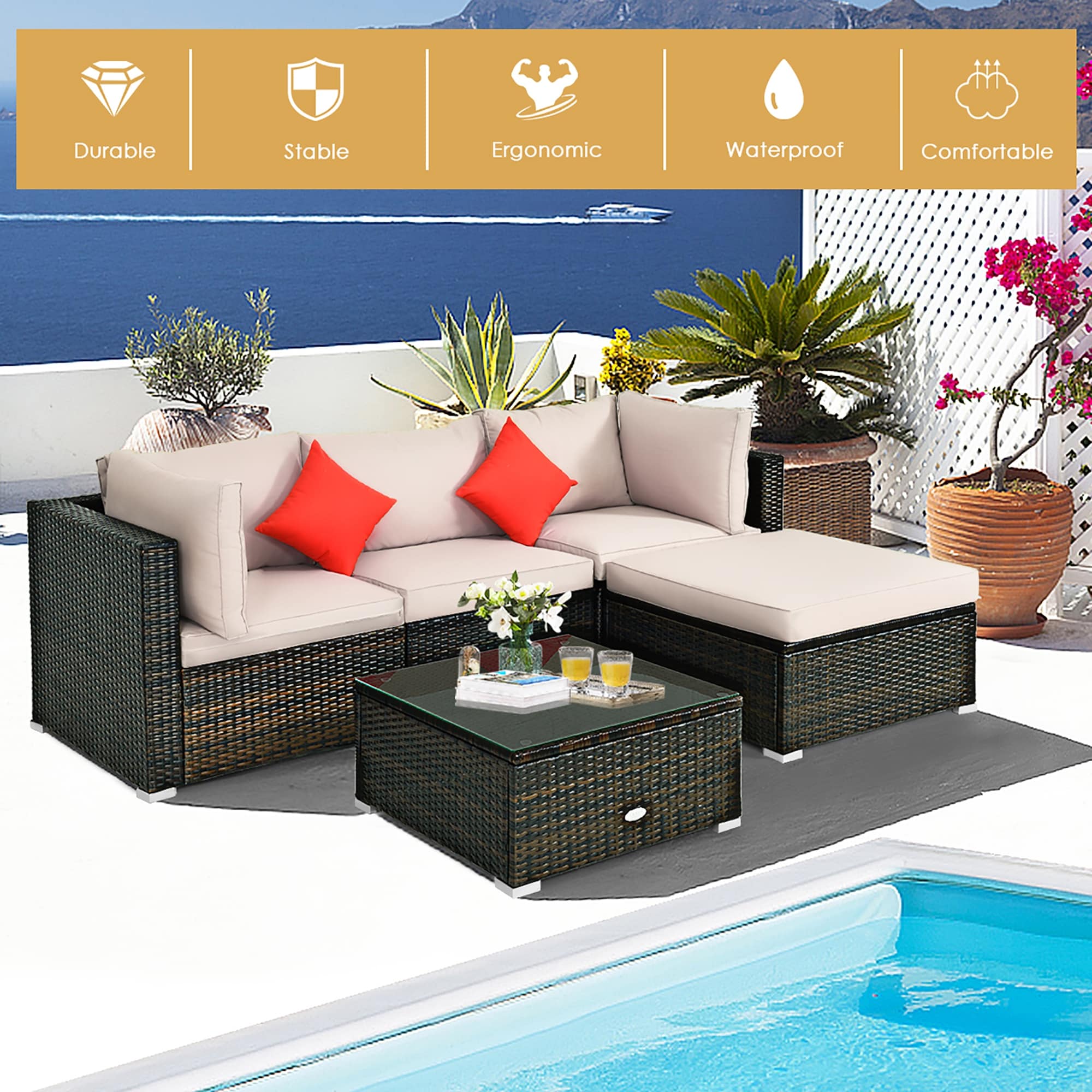 Costway 5 piece online rattan patio set