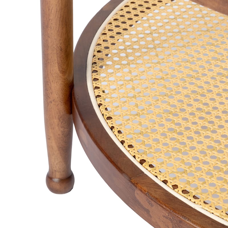 31.5in Rattan Coffee Table with Tempered Glass Top and Hand-Woven Shelf for Indoor Outdoor - 31.5” x 31.5” x 17.3”