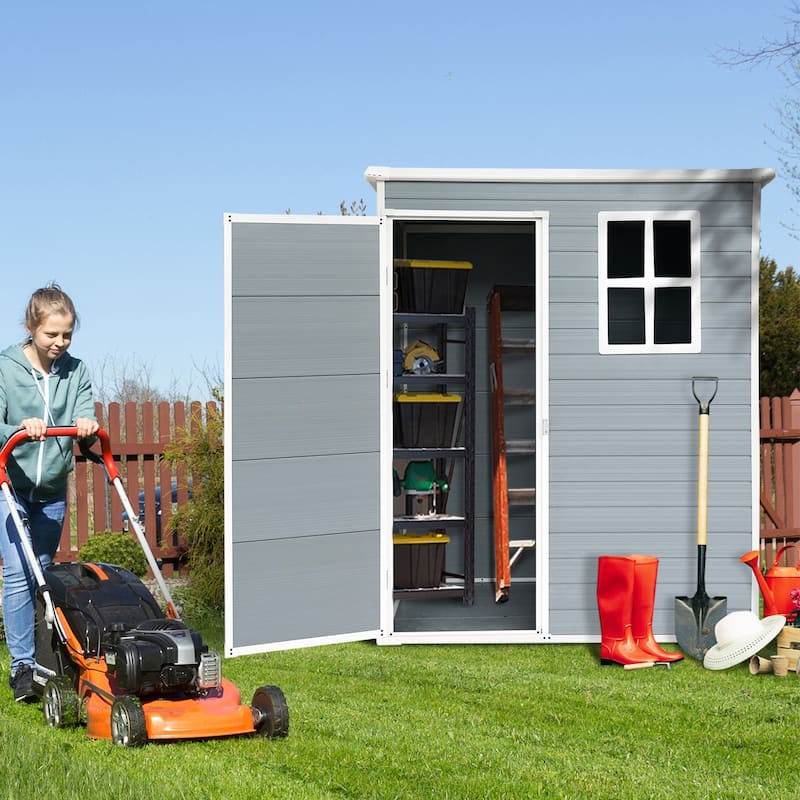 5 ft x 3 ft All-Weather Outdoor Plastic Storage Shed w/Floor & Window