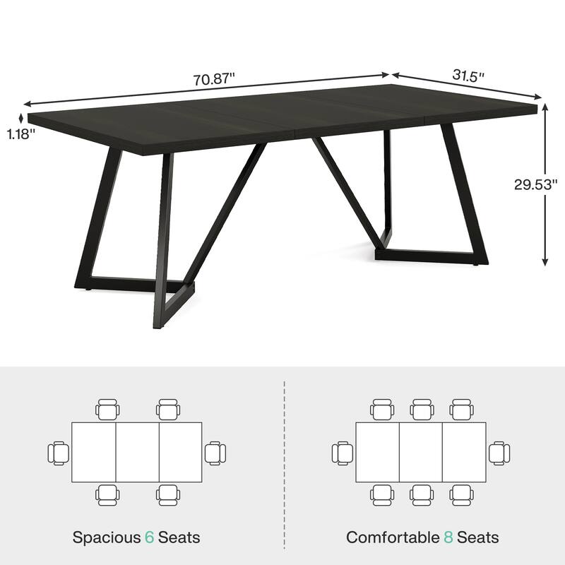 71" Large Dining Table Rectangular with Heavy-Duty Metal Frame Black