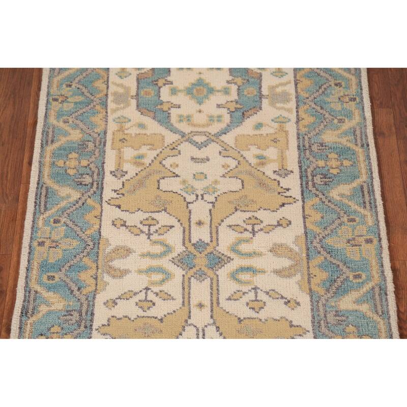 Oushak Oriental Runner Rug Hand-Knotted Floral Wool Carpet - 2'8" x 10'2"
