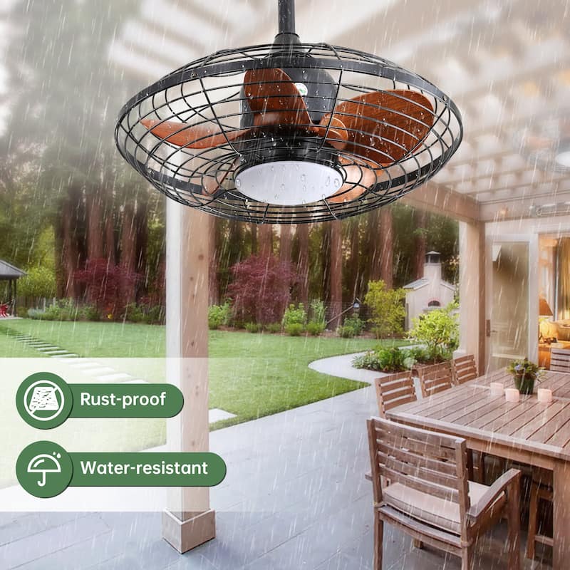 20" Downrod Mount Ceiling Fan LED with Hanging and Hook for Outside Patios Pergola - Black