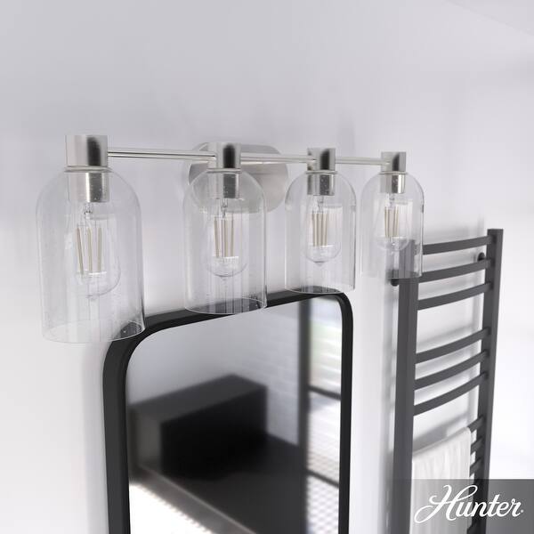slide 2 of 8, Hunter Lochemeade 4-Light Vanity Wall Light, Damp-Rated - Bathroom, Laundry - Modern Farmhouse, Contemporary, Industrial Brushed Nickel