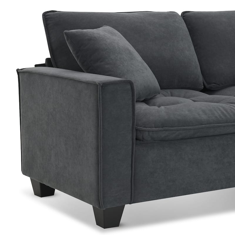 100" L-Shaped Suede Sectional Sofa with Ottoman and Pillows, 4-Seater Sleeper