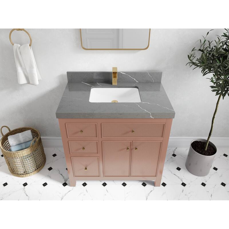 Willow Collections 36 in W x 22 in D Sonoma Center Sink Free Standing Reeded Bathroom Vanity with Countertop