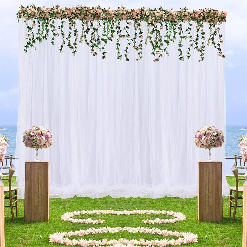 10 x10ft Wedding White Backdrop Curtain Smooth Ice Silk Stage Background Curtain