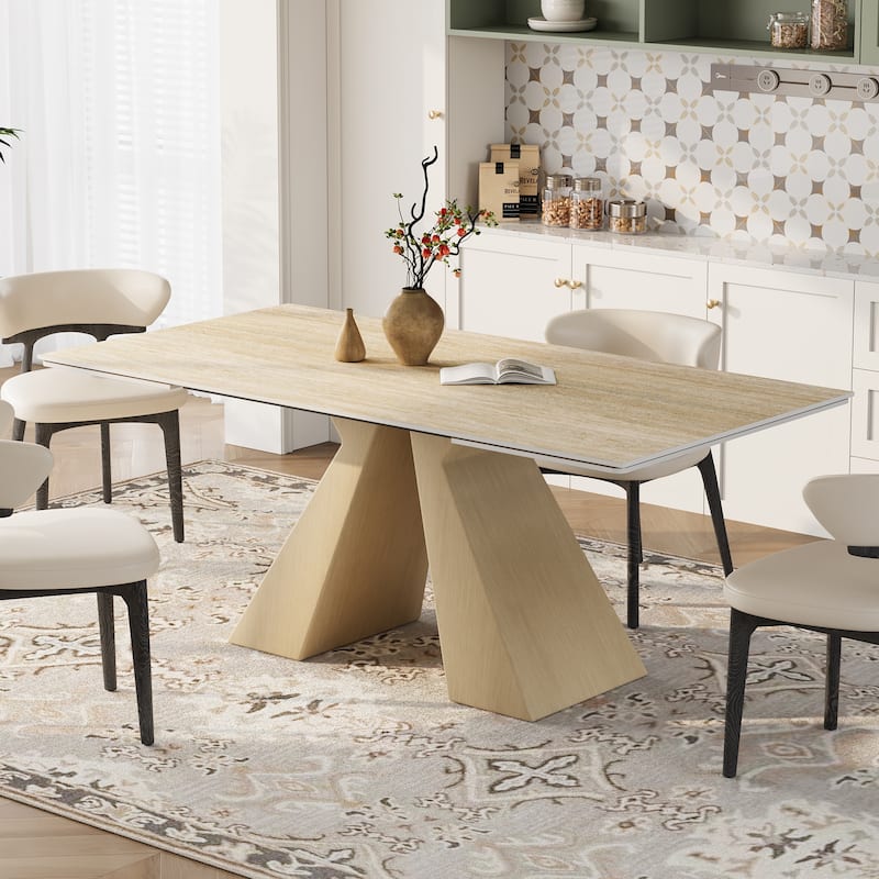 63 - 94" Extendable Modern Sintered Stone Dining Table for 4-10, Table top with Black Carbon Pedestal