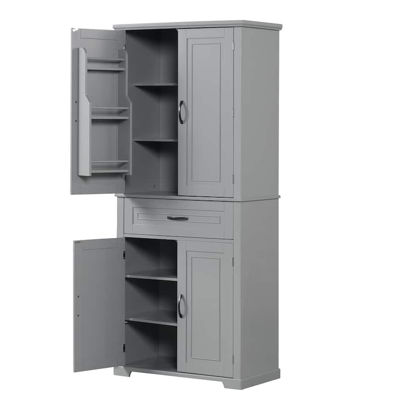 Tall Bathroom Storage Cabinet with Adjustable Shelf and Side Racks, Waterproof Floor Cabinet Pantry Cabinet