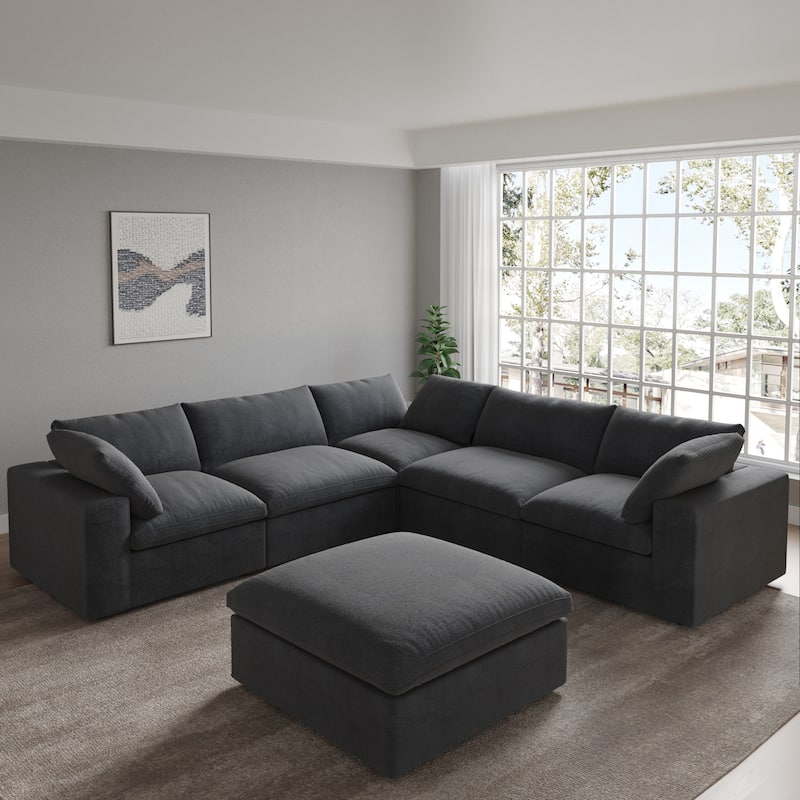 V Shape Cloud Couches for Living Room, Modular Convertible Sectional Sofa Couch, Couch Cushion Covers Removable - Black