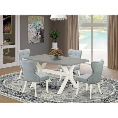 HomeStock 5-Piece Natural Oak Finish Solid Wood Top Dining Table with 4-Parson Chair