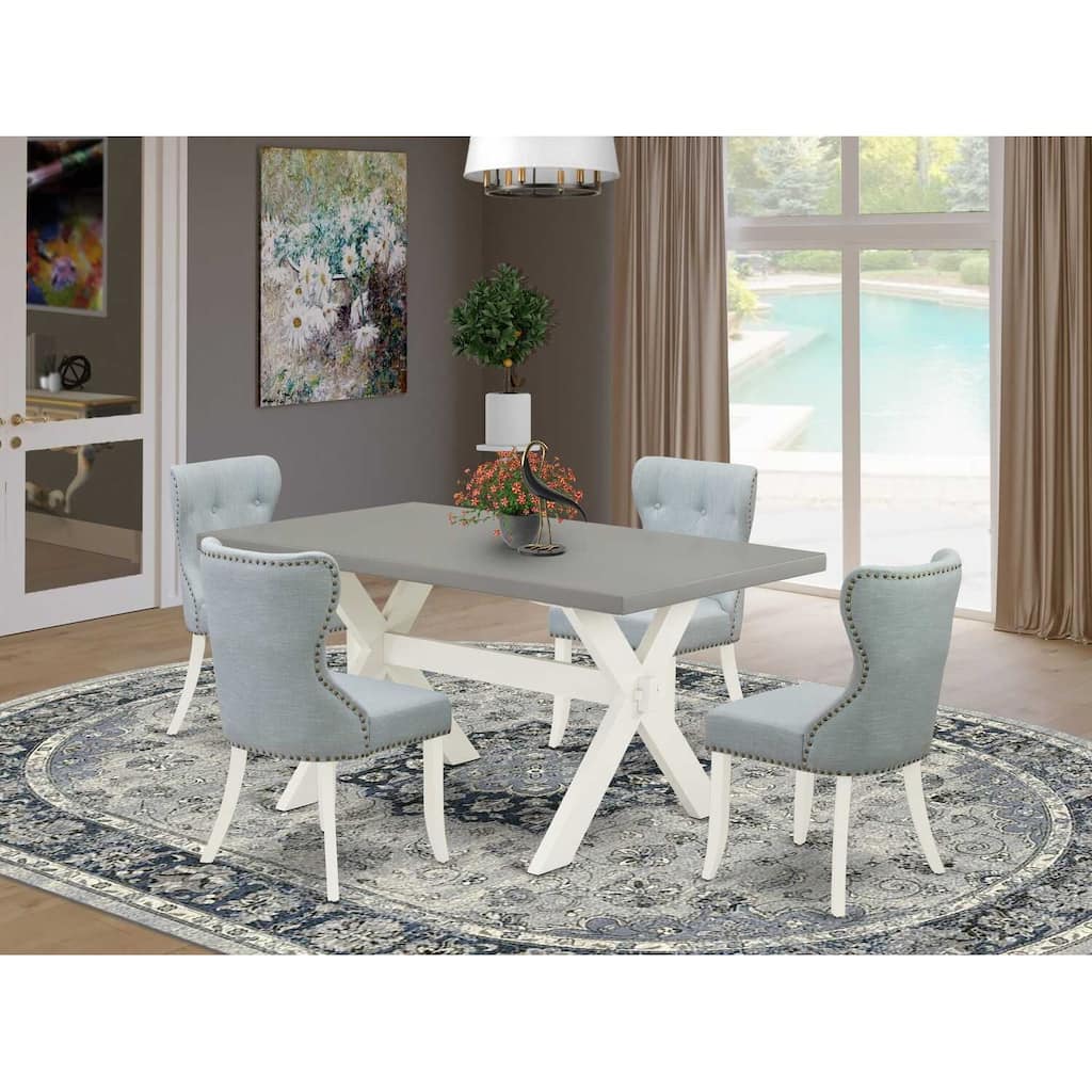HomeStock 5-Piece Natural Oak Finish Solid Wood Top Dining Table with 4-Parson Chair