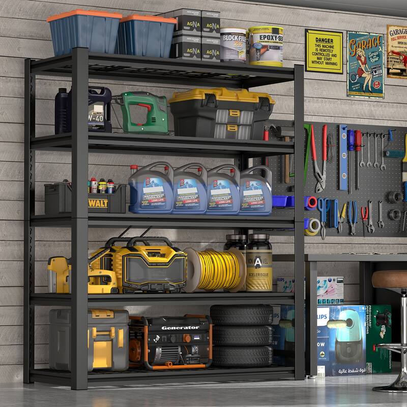 59 Inches Metal Garage Storage Rack, Heavy-Duty Steel Moisture-Proof And Waterproof 5-Layer Adjustable Storage Shelving Unit