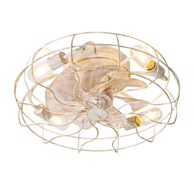 19 Inch 7-Blade Enclosed Indoor Flush Mount Caged Ceiling Fan with Light and Remote