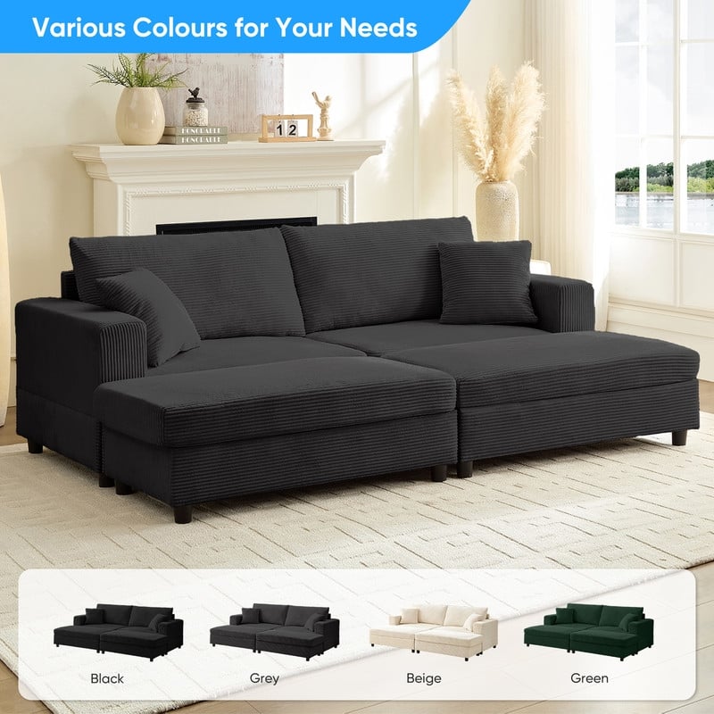 Mixoy Corduroy Chaise Lounge Deep Seat Sleeper Sofa Chair with Storage Ottoman,Upholstered 1-Seater/Loveseat Sofa Couch
