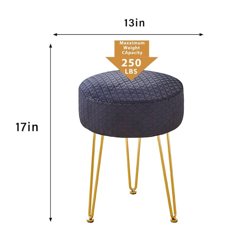 Modern Velvet Ottoman Footstool with Cushioned Seat and Metal Frame for Bedroom or Living Room - 13”L x 13”W x 17”H