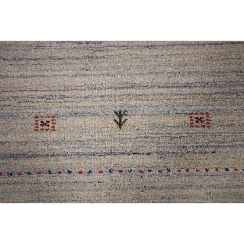 Striped Gabbeh Oriental Accent Rug Handmade Beige Wool Carpet - 4'1"x 5'8"