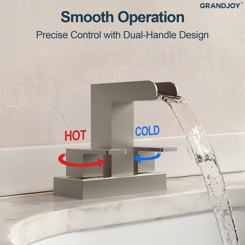 GRANDJOY Modern Dual Handle Centerset Waterfall Bathroom Faucet