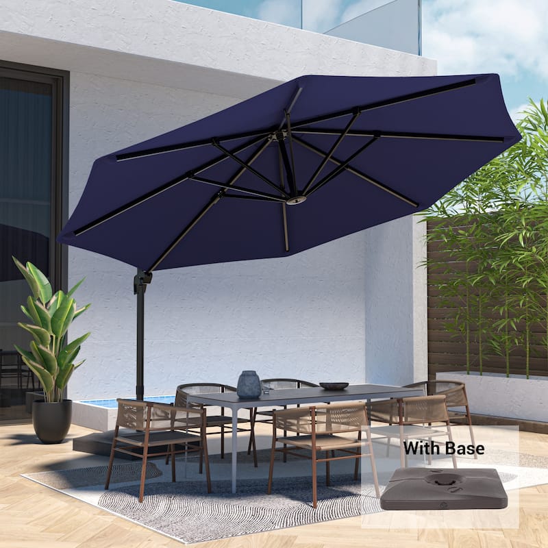LIVOOSUN 11ft Patio Offset Umbrella Cantilever Umbrella with Base - NavyBlue
