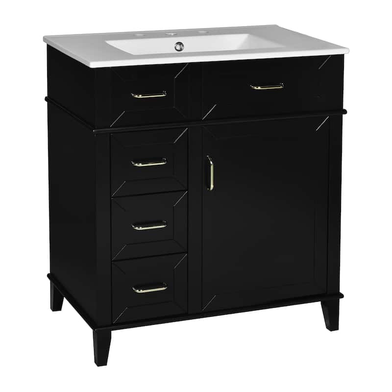 30" Bathroom Vanity with Ceramic Sink, Adjustable Shelf, Soft Close Door, and Three Soft Close Drawers