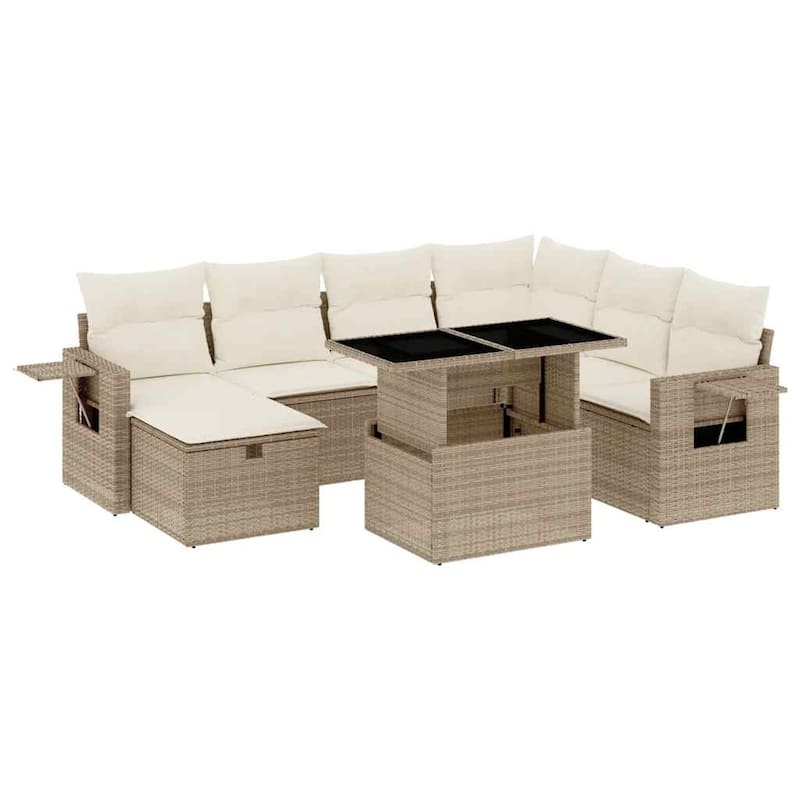vidaXL Patio Sofa Set with Cushions Outdoor Furniture 8 Piece Poly Rattan - 21.7 x 39.4 x 28.7 in