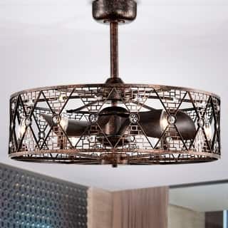 Cree 28 Inch Antiuqe Bronze Crystal Fandelier with Remote