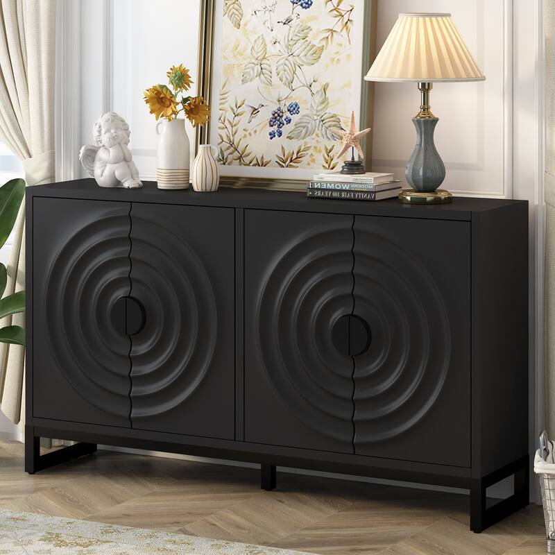 Accent Buffet Cabinet Rubber Wood Veneer Storage Cabinet