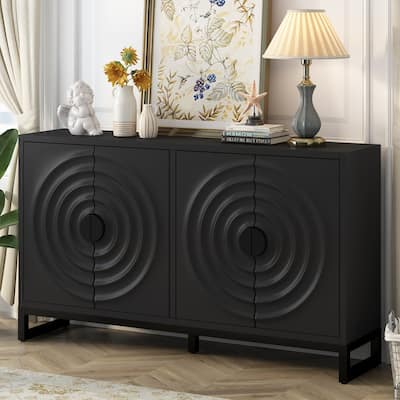 Wooden Buffet Cabinet Sideboard with Rubberwood Veneer and Adjustable Shelves