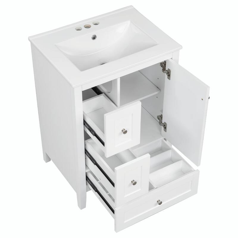 24-Inch Bathroom Vanity with Storage, Adjustable Shelf, Removable Dividers