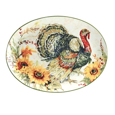 Certified International Harvest Morning Oval Turkey Platter, 16.25" x 12" - 16.25" x 12"