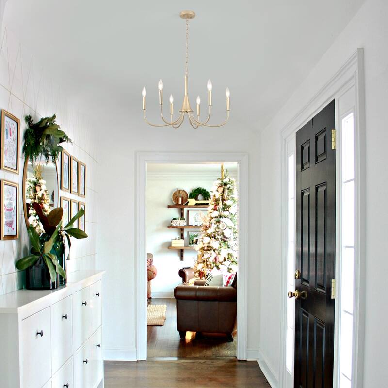6-Light Modern Farmhouse Chandelier, Candle Style Chandelier, Semi Flush Mount Chandelier for Dining Room Living Room Kitchen