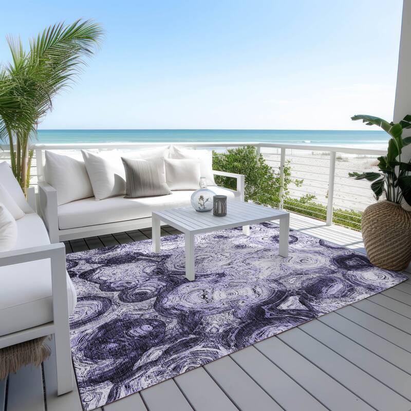 Machine Washable Indoor/ Outdoor Chantille Abstract Waves Rug