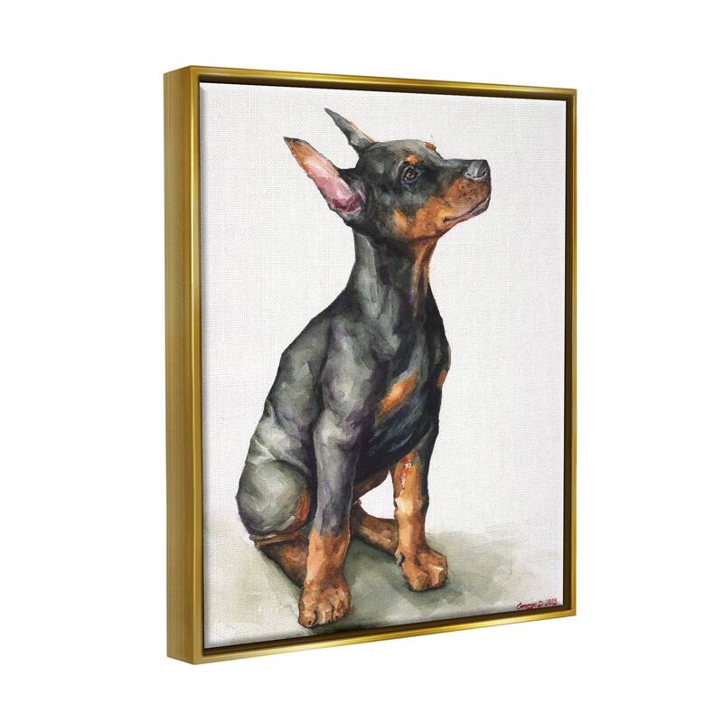 Stupell Doberman Puppy Dog Pet Animal Watercolor Painting Floater Frame - Black