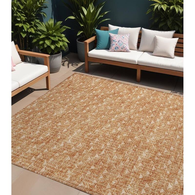 Almora Sleek Geometric Weather Resistant Classic Meets Modern Outdoor Rug - 8' X 10' - Brown